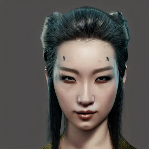 Image similar to a beautiful women swordsman, by li didivi, by yun ling, by shal. e, grim expression, unreal engine, octane rendering, 8 k, closeup, full body, smooth, trending on artstation, digital illustration, grey hair