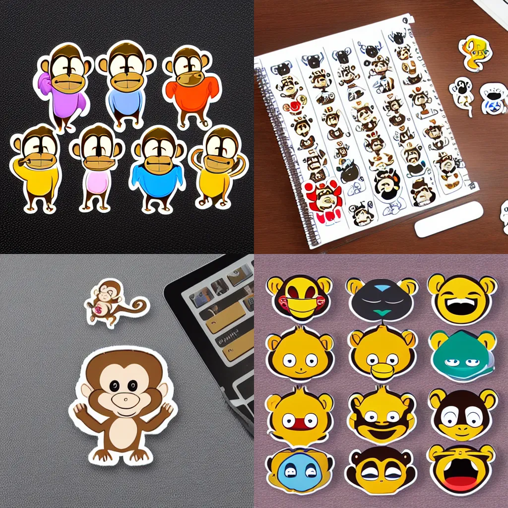 Prompt: high quality illustrated 3d cartoon monkey emotes chat stickers sheet