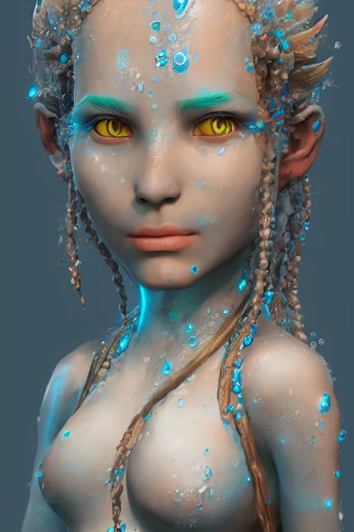 Image similar to Beautiful water elemental monk girl, highly detailed, particles light, extreme detail, trending on artstation