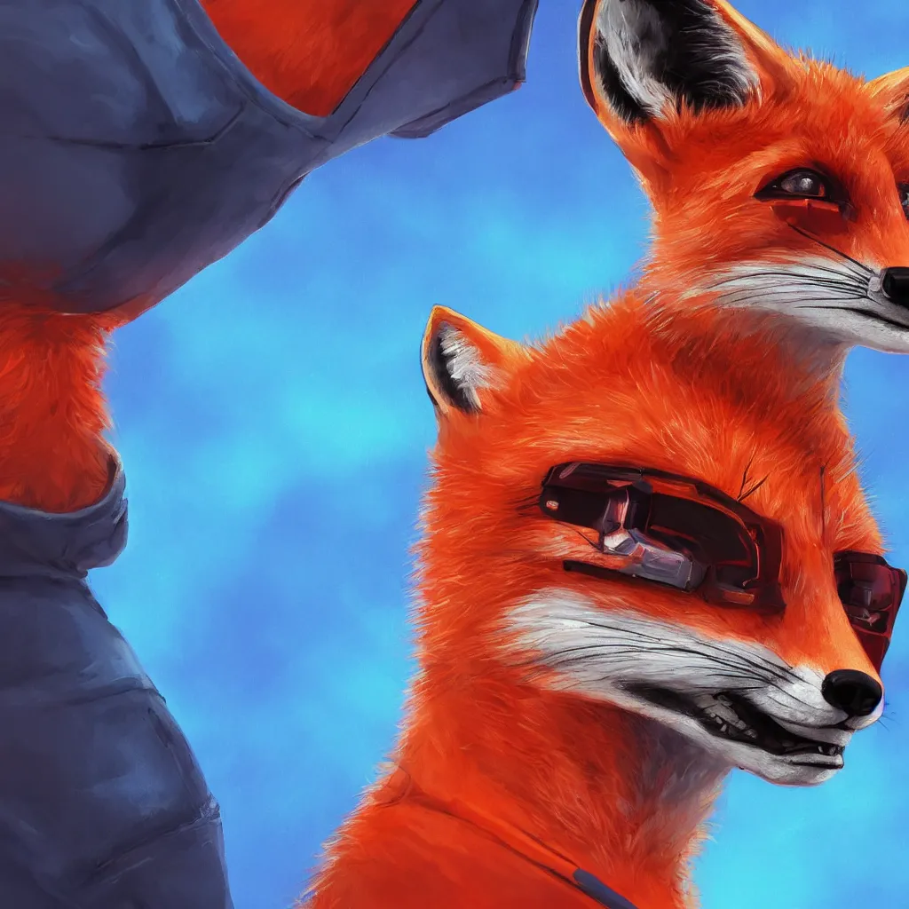 Image similar to a close-up profile shot of a red fox in a blue hoodie on the white background holding a notebook in one paw and typing with another paw, a hacker group badge on the hoodie sleeve, stroke painting, cyberpunk style, digital art picture, highly detailed, artstation