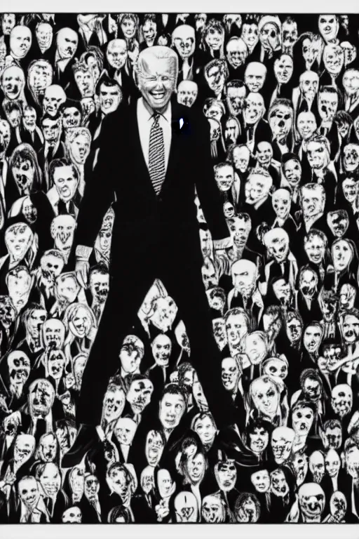 Image similar to Joe Biden full body portrait, body horror, black and white Illustration by Junji Ito