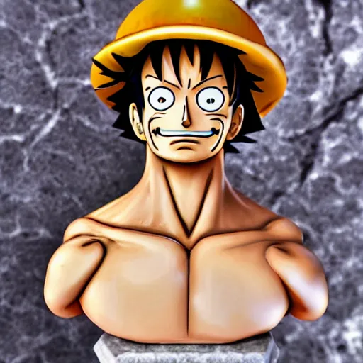 Image similar to Luffy as a Marble Statue, epic detail, photorealistic, sharp focus, anime style