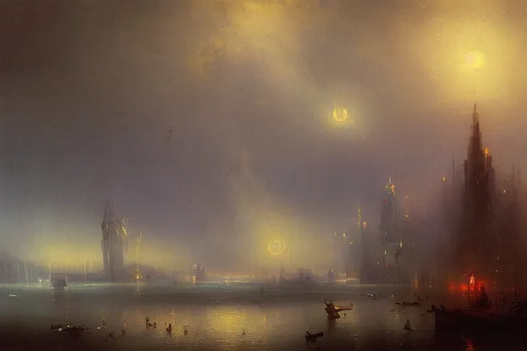 Image similar to futuristic city by ivan aivazovsky