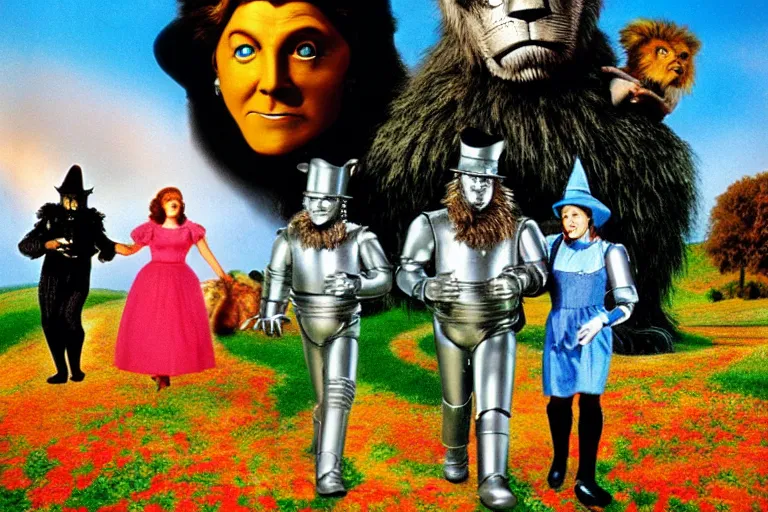 Image similar to Cinematography the wonderful wizard of Oz and Dorothy, tin man, the lion, the scarecrow by Emmanuek Lubensky