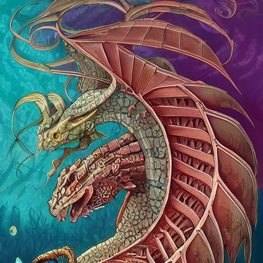 Image similar to underwater sea dragon, d & d style, trending on artstation, colorful, intricate, highly detailed art by aurore folny and ilse gort and yugin maffioli