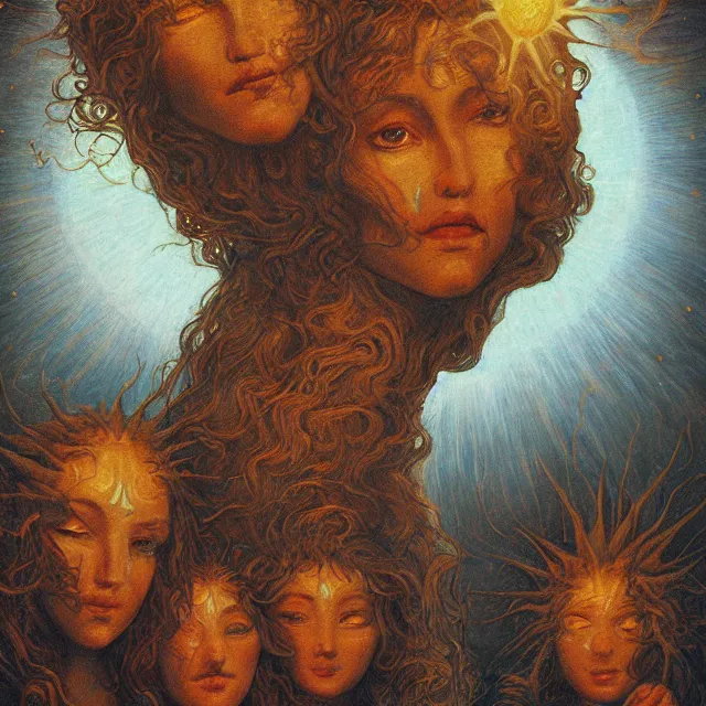 Image similar to a painting of the mothers of the sun by johfra bosschart, dark fantasy art, high detail, trending on artstation