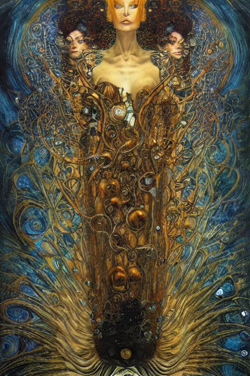 Image similar to Divine Chaos Engine by Karol Bak, Jean Deville, Gustav Klimt, and Vincent Van Gogh, visionary fractal structures, spirals