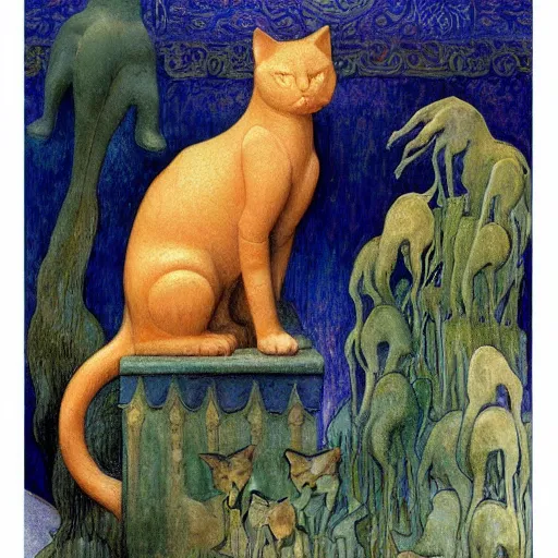 Image similar to cloisonne figurine of a cat, by annie swynnerton and diego rivera and nicholas roerich and jean delville, symbolist, dramatic lighting, god rays, art brut, rich colors, smooth, sharp focus, extremely detailed, adolf wolfli and ( donato giancola and bilibin )