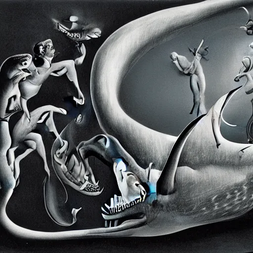 Image similar to sharks in the persistence of memory of salvador dali