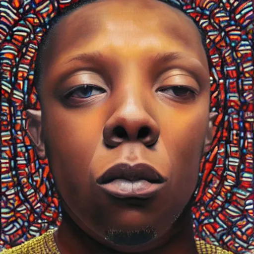 Image similar to dizzee rascal, intricate trippy oil painting