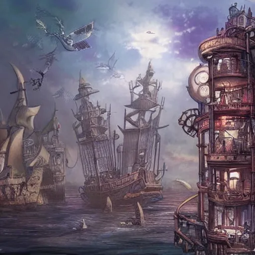Image similar to Steampunk City places i wish were real pirate fashion nekclace clothing gothic fantasy artwork concept art