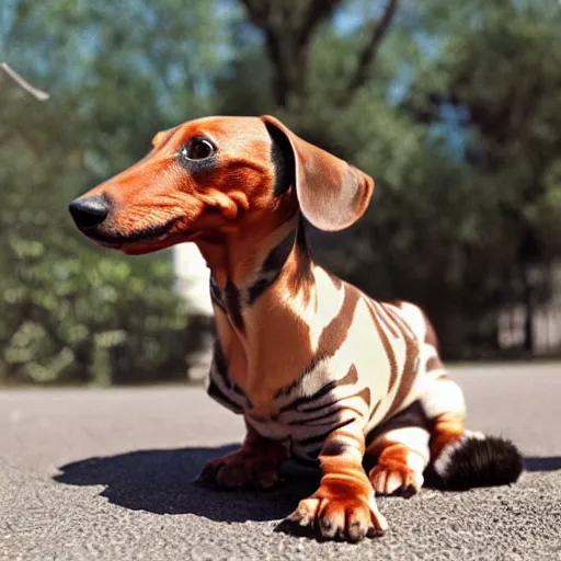 Prompt: Dachshund convoluted with a zebra