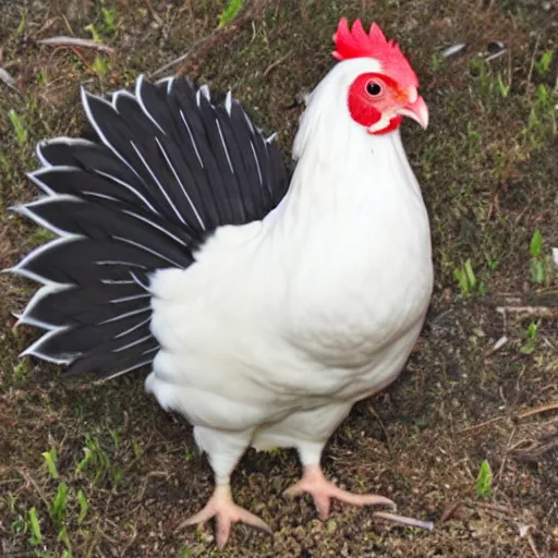 Image similar to a black-tailed white japanese bantam chicken