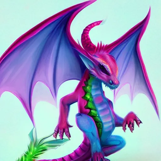 Image similar to full body digital illustration of a cute colorful baby dragon with faerie wings, concept art, matte background, deviantArt, artstation