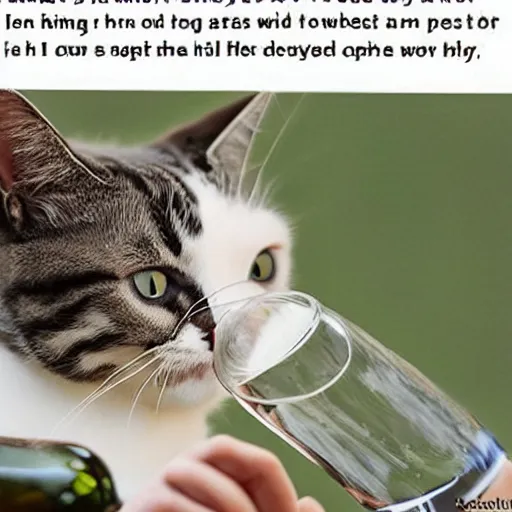 Image similar to meme of a cat drinking wine