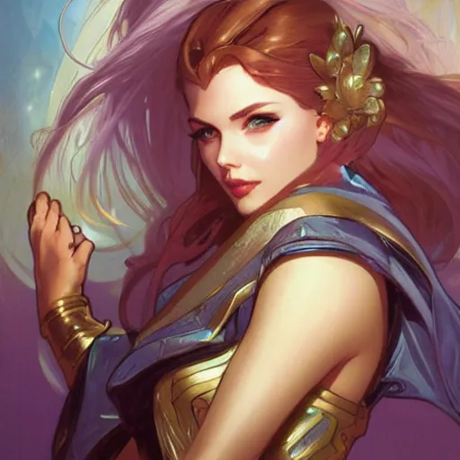 Image similar to portrait of lux from league of legends, art by artgerm and greg rutkowski, alphonse mucha, cgsociety