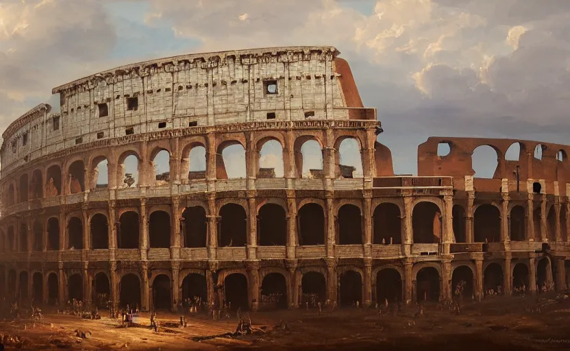 Image similar to A painting of the Roman Colosseum trending on artstation in the style of Greg Rutkowski