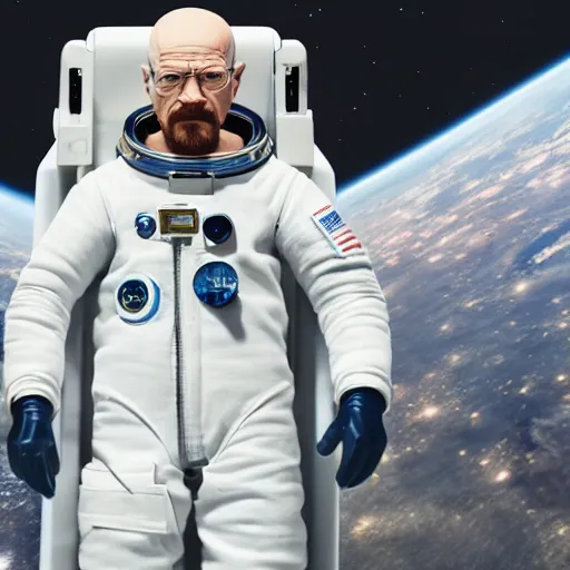 Image similar to Walter White as an astronaut outside a space station, 4k detailed, very very well detailed image 5, 8k