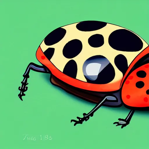 Image similar to cute ladybug crawling on a maple leaf, concept art, illustrated, highly detailed, high quality, bright colors, optimistic,