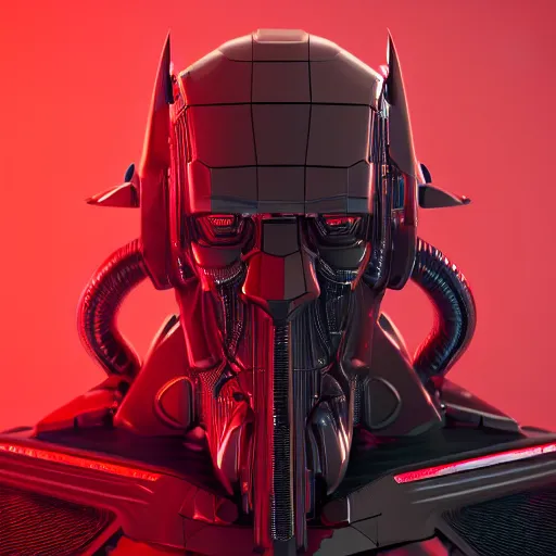 Prompt: 3D model of an evil cyborg, black and red theme, octane render, studio lighting, trending on artstation, highly detailed, specular, high quality, product photography, depth of field