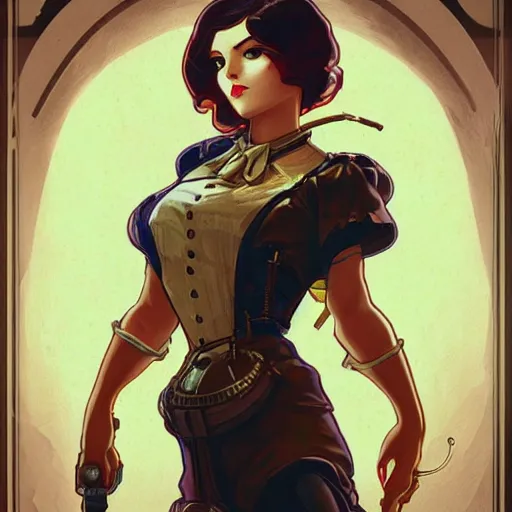 Prompt: lofi bioshock steampunk portrait, Pixar style, art by Artgerm and Greg Rutkowski and Alphonse Mucha.