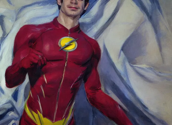 Image similar to a highly detailed beautiful portrait of barry allen, by gregory manchess, james gurney, james jean