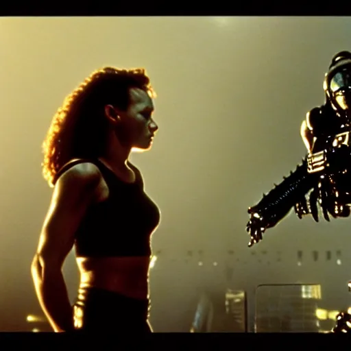 Image similar to film still from aliens vs predators vs terminators, highly detailed, centered, canon eos, redmagic, zeiss lens, filmgrain, sharp focus, bokeh, cinematic lighting, stanley kubrik, quentin tarantino, steven spielberg