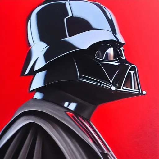 Image similar to darth vader, profile pic, red background, accurate anatomy, highly detailed, oil painting, epic,