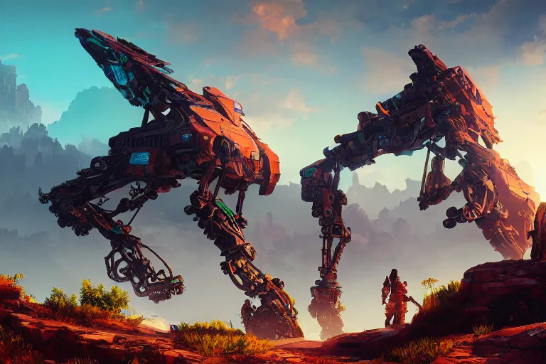 Image similar to rockbreaker machine mecanical creature robot of horizon forbidden west horizon zero dawn bioluminiscence global illumination ray tracing hdr fanart arstation by ian pesty and alena aenami artworks in 4 k