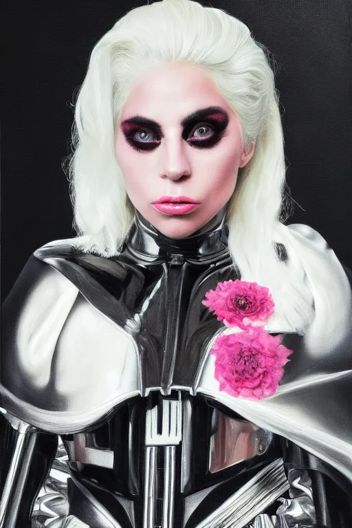 Image similar to lovechild of Lady Gaga and Darth Vader, oil on canvas, intricate, portrait, 8k highly professionally detailed, HDR, CG Society