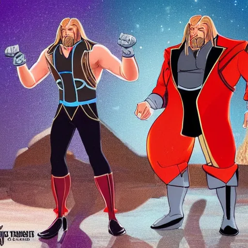 Image similar to Full body picture of Triple H as a Disney character in his in-ring gear, Disney, cartoon, Disney style