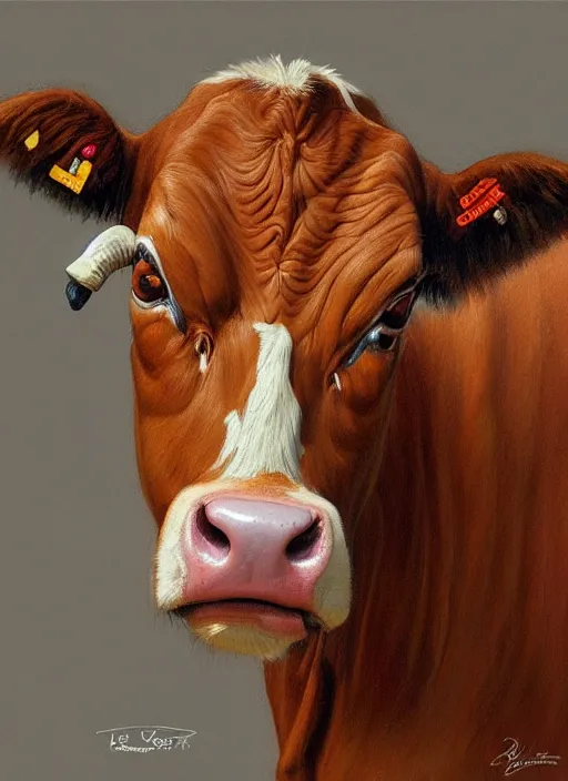 Prompt: portrait of cow, highly detailed, centered, solid color background, digital painting, artstation, concept art, smooth, sharp focus, illustration, artgerm, donato giancola, Joseph Christian Leyendecker, Les Edwards, Ed Repka, WLOP