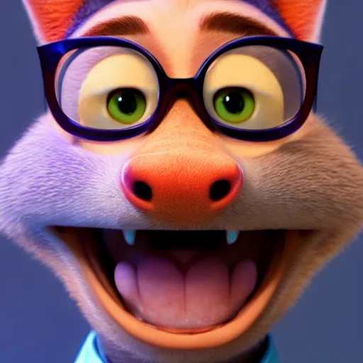 Image similar to portrait of a nerd guy happily announce new video, Pixar's Up character, 3D render,youtube thumbnail,flat background,high resolution, high quality, detailed, zootopia, cgsociety,artstation, deviantart