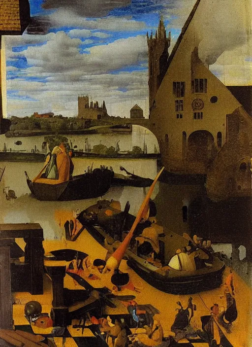 Image similar to into the river, the body seemed to dissolve in water. silver scales, splashed a pointed fin. The water broke ahead obeying the movement of a strong being. medieval painting by Jan van Eyck, Johannes Vermeer, Florence