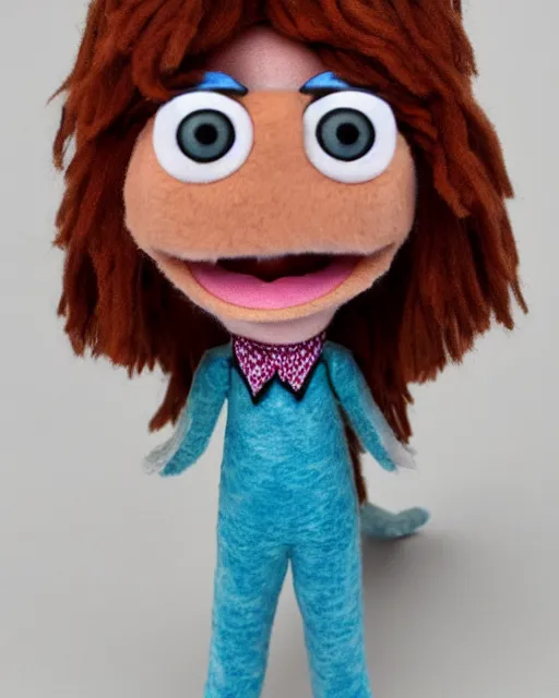 Image similar to erin hannon as a muppet. highly detailed felt. hyper real photo. 4 k.