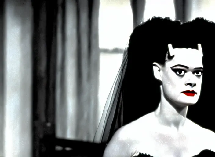 Image similar to bride of frankenstein ( 1 9 3 5 ) as a teen, still from john hughes movie sixteen candles