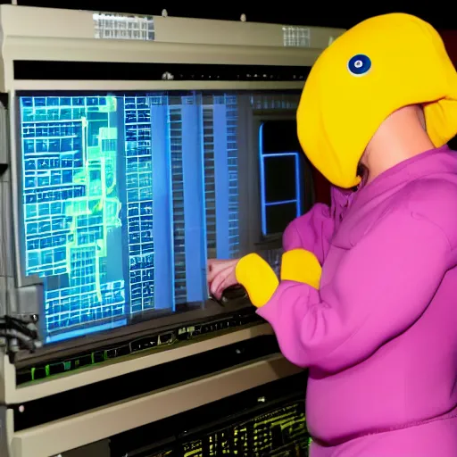 Image similar to A Teletubbie hacking into the Mainframe