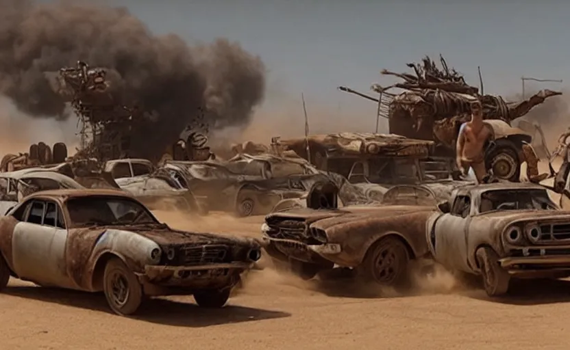 Image similar to mad max cars in a pixar movie with war boys