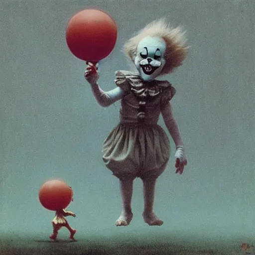 Image similar to cute young pennywise the dancing clown by beksinski