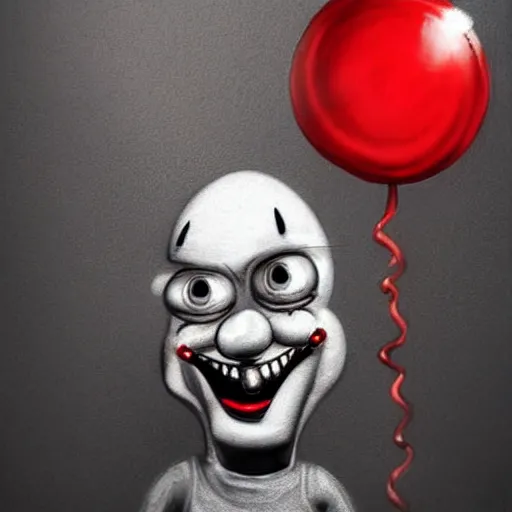 Prompt: surrealism grunge cartoon portrait sketch of spongebob with a wide smile and a red balloon by - michael karcz, loony toons style, pennywise style, horror theme, detailed, elegant, intricate