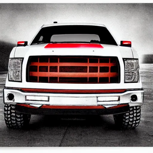 Prompt: red ford f - 1 5 0 by graham ingels, stephen gammell, tsutomu nihei