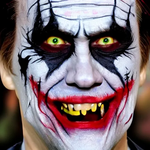 Image similar to Jim Carrey with scary face paint inspired by the joker 4K quality super realistic