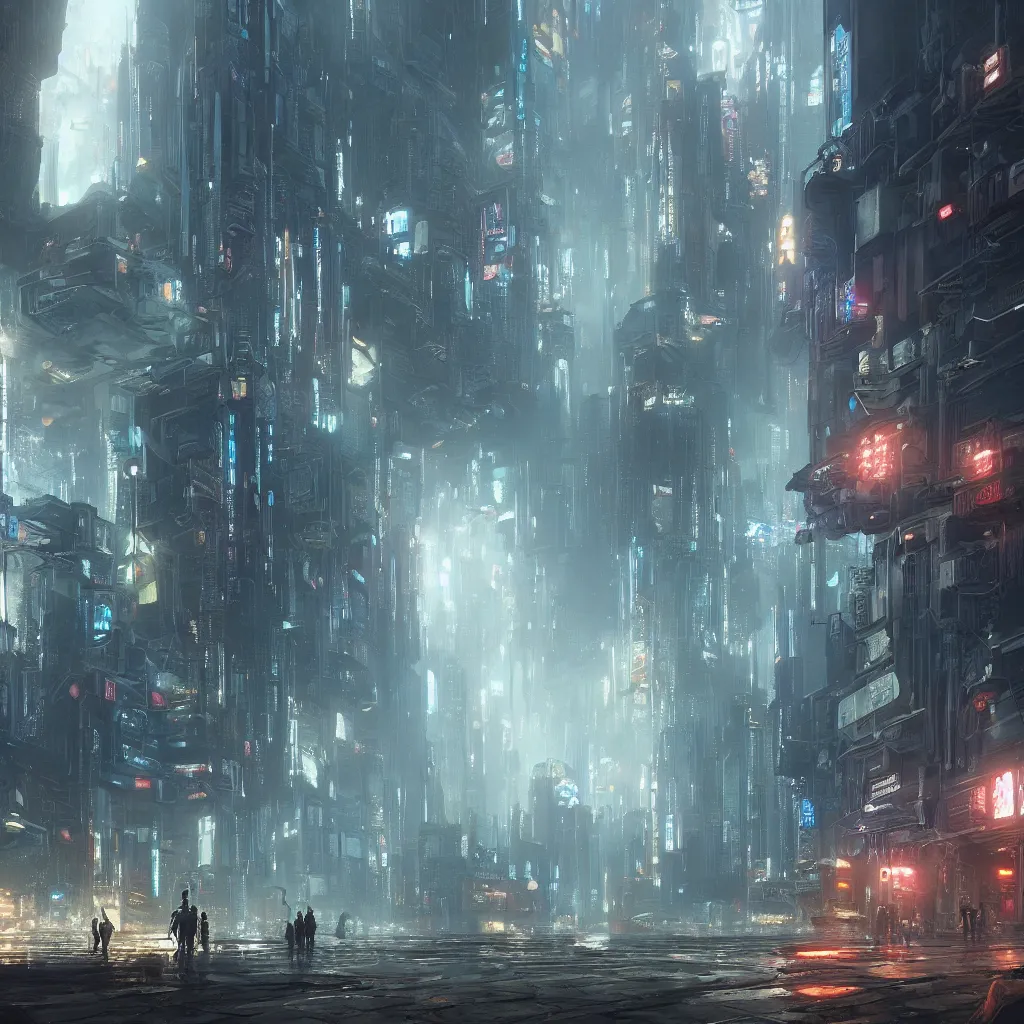 A Beautiful Painting Of A Cyberpunk City At The Bottom Stable Diffusion