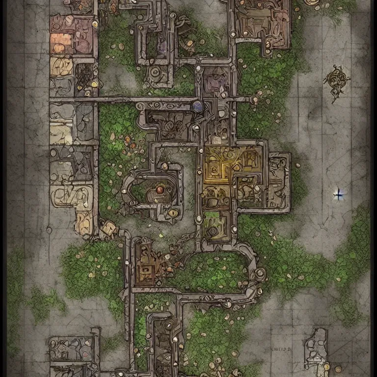 Image similar to full - color fantasy floor plan map of a dungeon, d & d, pathfinder, by jeff todd and greg rutkowski, trending on artstation, pinterest