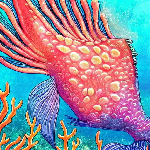 Image similar to coral underwater colorful, fantasy, intricate, highly detailed, little fish and sea life digital painting, hd, trending on artstation, illustration, fine lines, sharp edges, colourful, attractive woman, swimming,