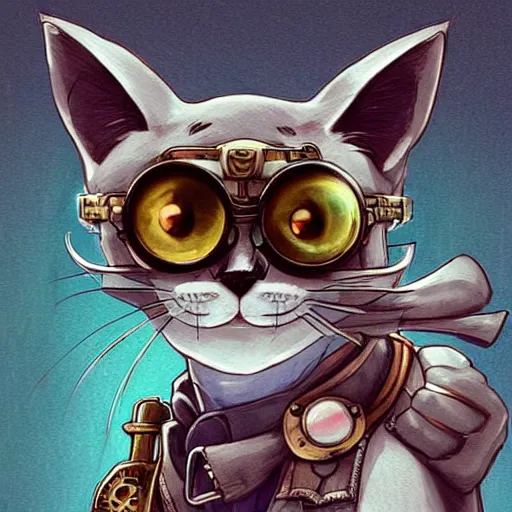 Prompt: a cat with steampunk googles, by ROSS tran, studio ghibli inspired