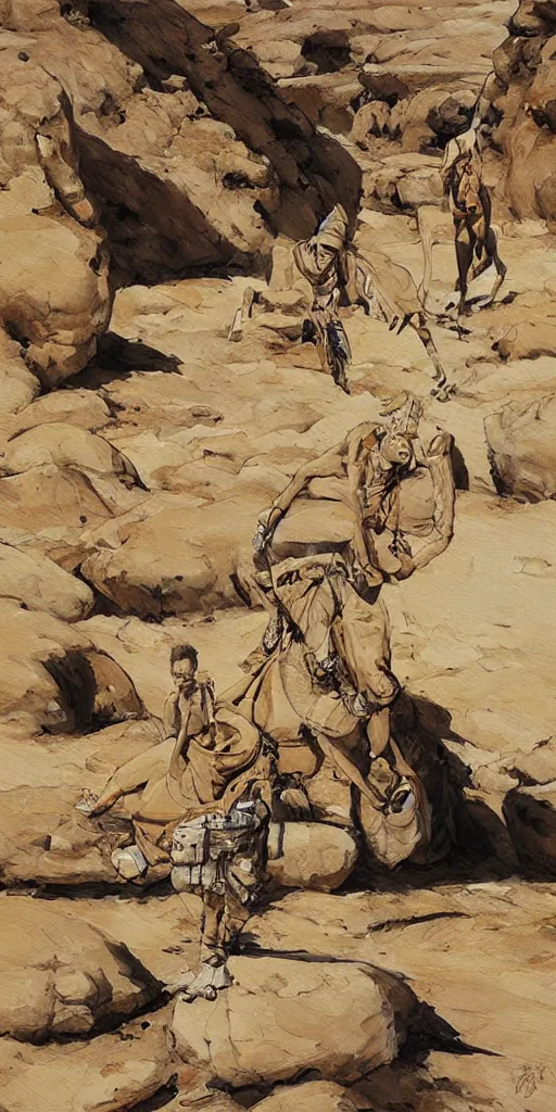 Prompt: oil painting scene from desert by kim jung gi