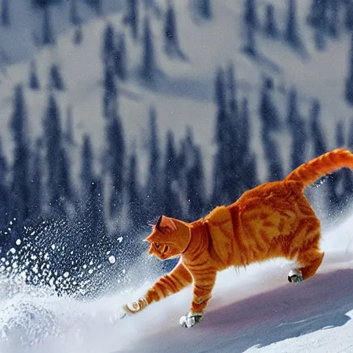 Image similar to a fully orange tabby cat skiing