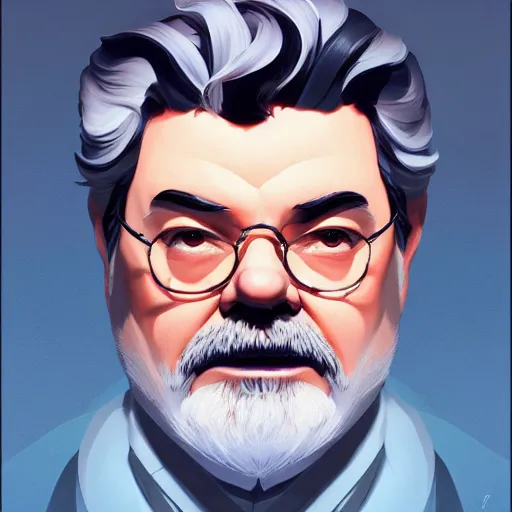 Image similar to face icon stylized minimalist george lucas, loftis, cory behance hd by jesper ejsing, by rhads, makoto shinkai and lois van baarle, ilya kuvshinov, rossdraws global illumination