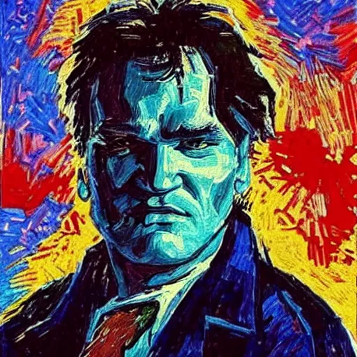 Prompt: an artistic portrait of quentin tarantino, in style of van gogh